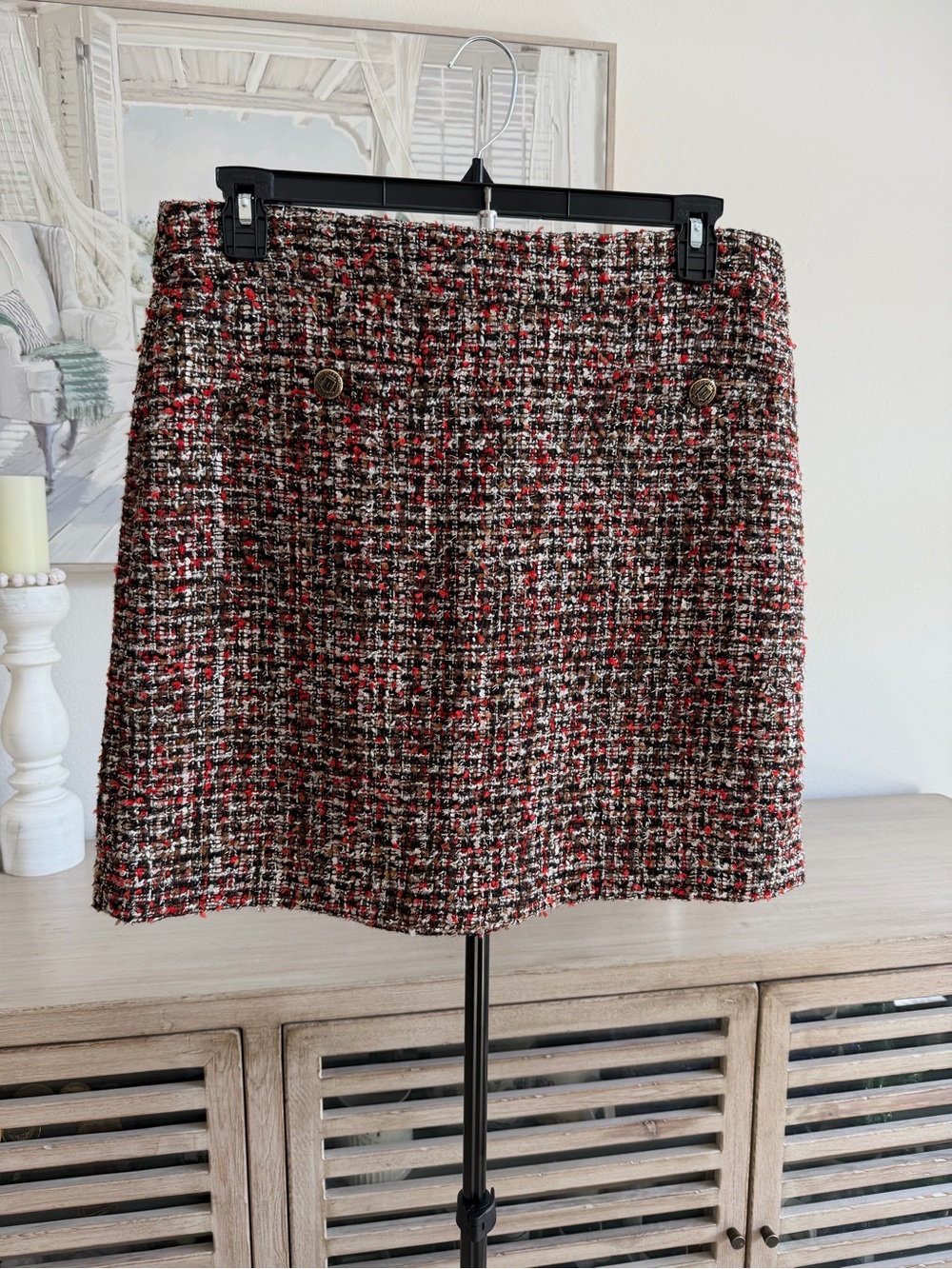 Karl Lagerfeld Paris Brown Tweed A-line Mini Skirt